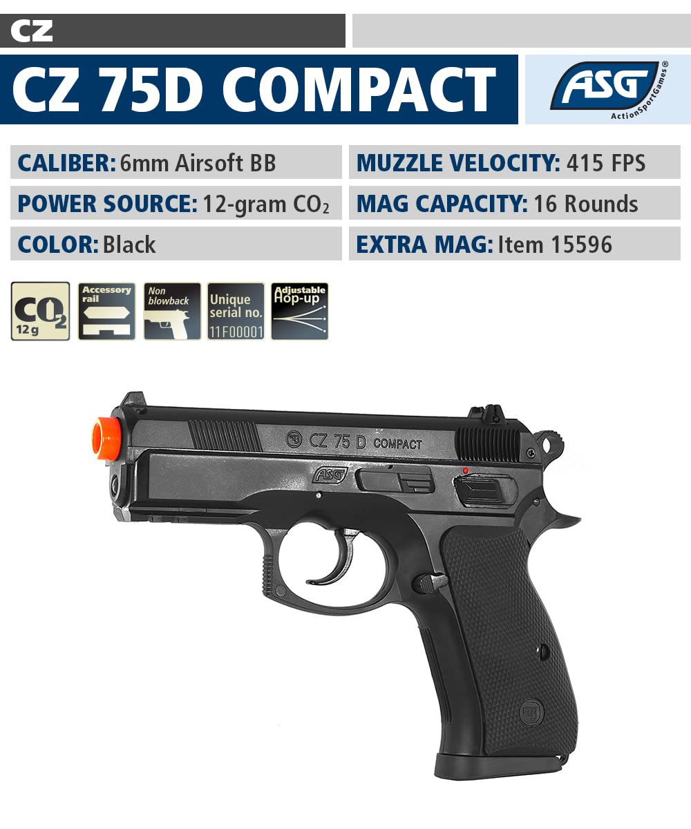 Amazon.com : ASG CZ 75D Compact Black 6mm Airsoft CO2 Non-Blowback